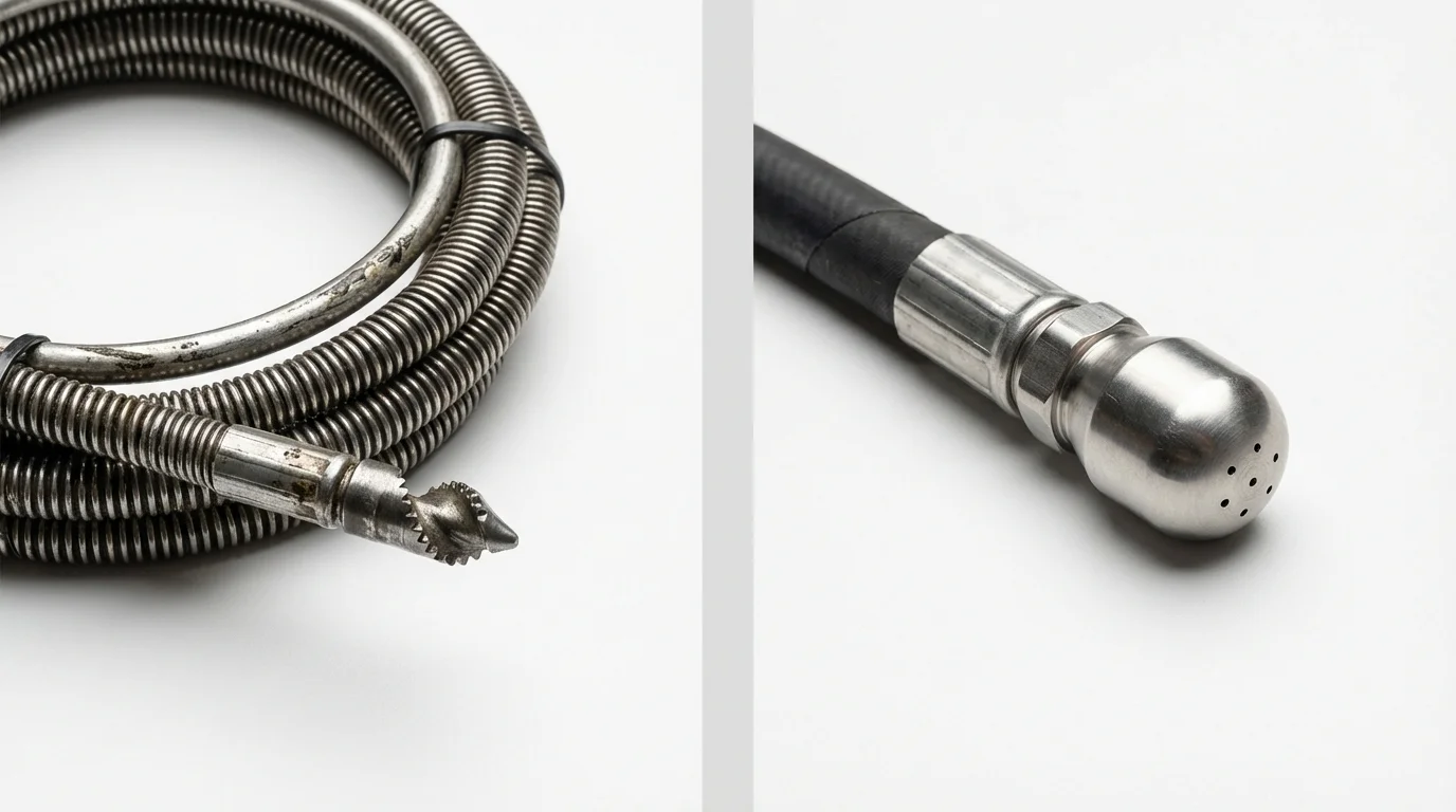 Drain snake cable and hydro jetting nozzle used for drain cleaning in Manila, AR