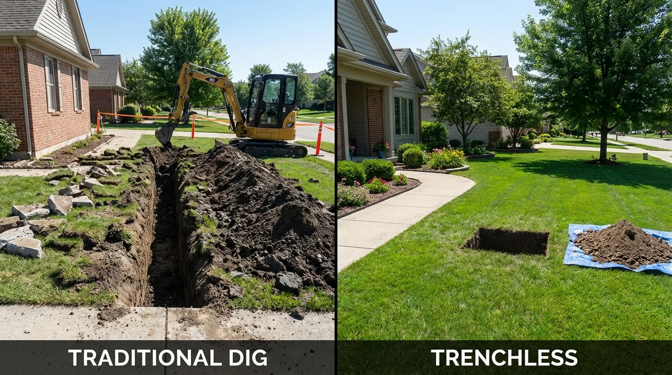 Trenchless sewer repair with minimal yard damage versus traditional excavation in Manila, AR